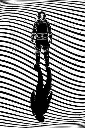 Graphic black white sci-fi poster with lines
