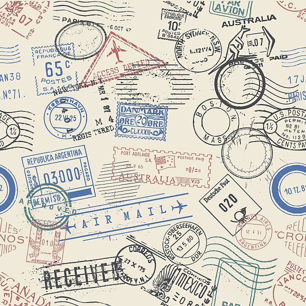 seamless vector postage stamps wallpaper - 旅行 幅插畫檔、美工圖案、卡通及圖標