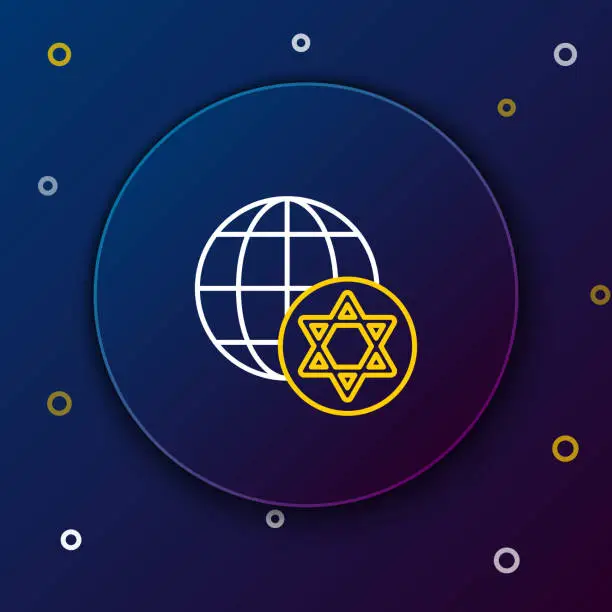 Vector illustration of Line World Globe and Israel icon isolated on blue background. Colorful outline concept. Vector