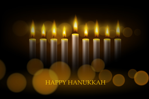 Hanukkah menorah, or hanukkiah for Jewish holiday Hanukkah. Hanukkah lamp, nine-branched candelabrum. EPS10 vector.