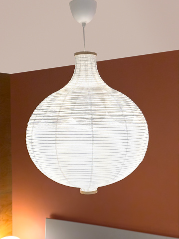 Paper lamp hanging on a ceiling