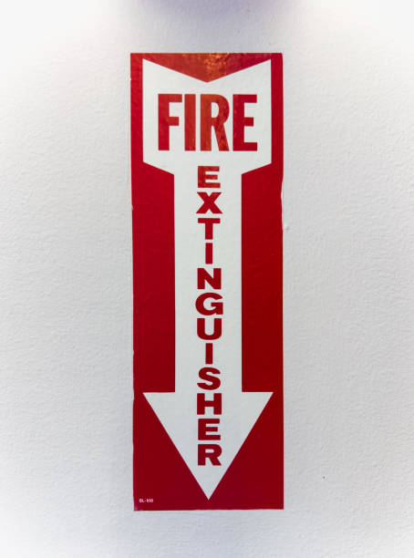 istock fire extinguisher and sign against white wall, safety concept in home or workplace 1804672782