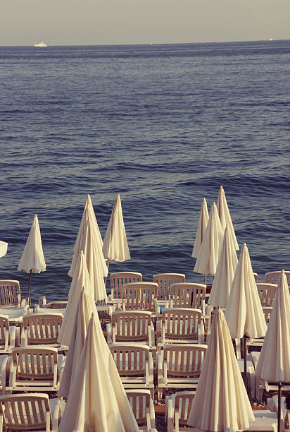 istock Closed Beach sunshade in Nice, french riviera. 180471603