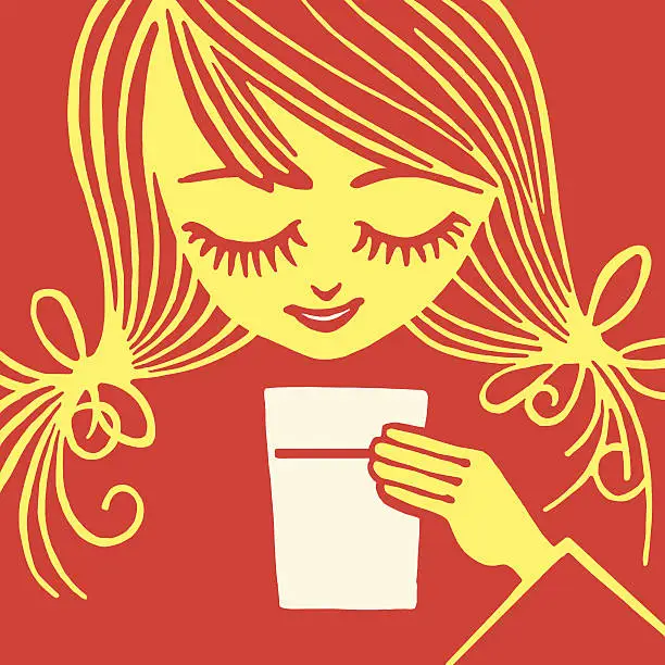 Vector illustration of Girl Drinking a Beverage