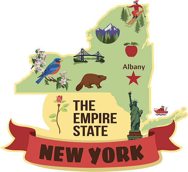 new york travel sticker upstate area - amerikanın eyalet sınırları illüstrasyonlar stock illustrations