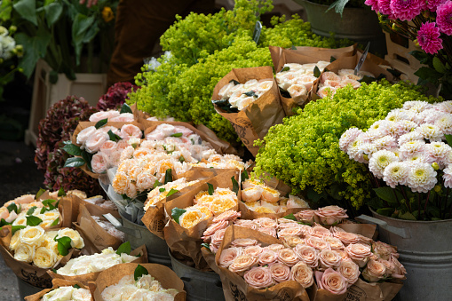 Flower stand outdoors in the street of Paris, France