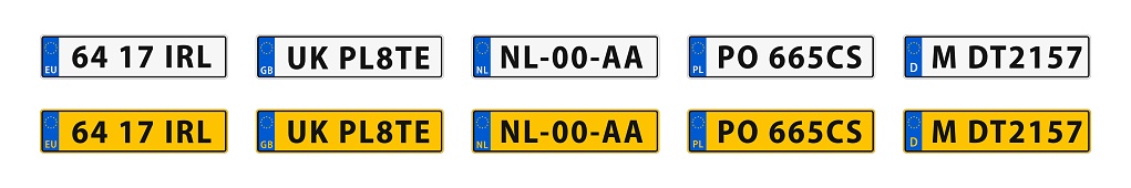Car Licence Plates. Numberplate vector icons. Car registration numbers. European car licence plaates.