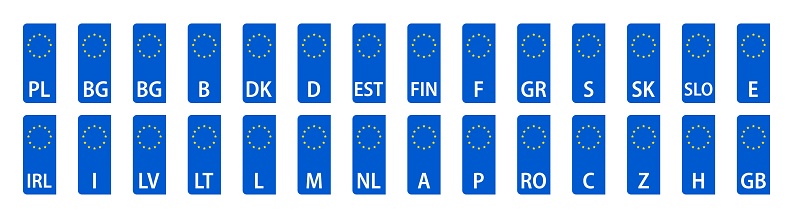 European car licence plaates. Europe Car Licence Plates. Numberplate vector icons. Euro Car registration numbers.