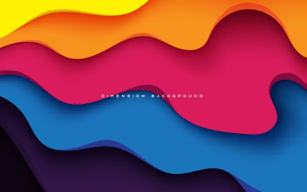 Vector illustration of Colorful wavy dimension background dynamic papercut style