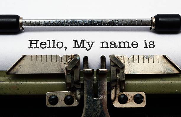 Hello, my name is in black ink on a vintage typewriter stock photo