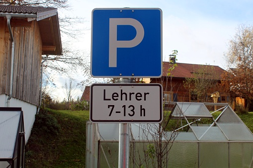 Road sign at the highway - indicates the distance to the next petrol station (500 meters), german highway sign - large copy space