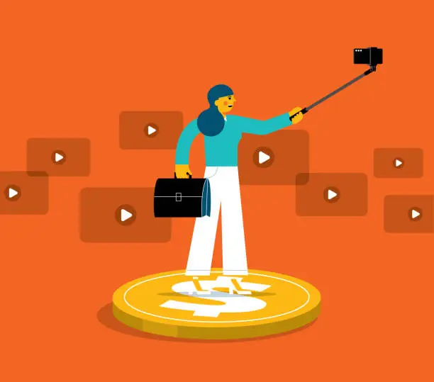 Vector illustration of Vlogger taking selfie with a selfie stick