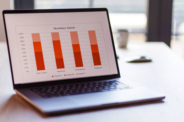 istock Laptop with graph on the screen on a desk 1804862198