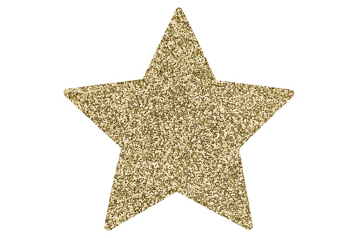 Golden glitter Christmas star ornament isolated on white background