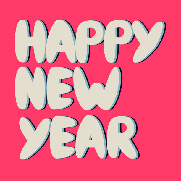 istock Happy New Year design. Hand-lettered greeting phrase, multicolored bold letters on dark background 1804866698