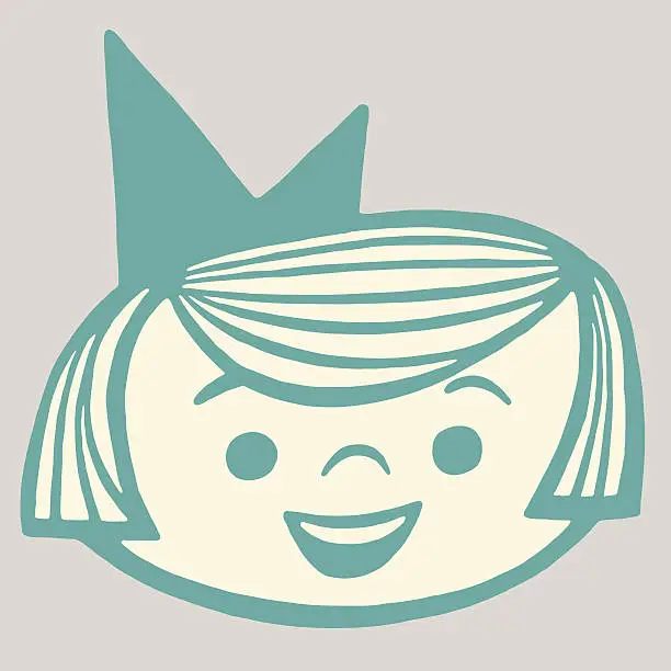 Vector illustration of Clipart of a happy girl wearing q blue bow
