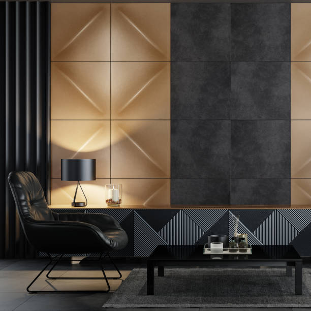 istock Modern minimalist apartment interior living room with wall design 1804874785