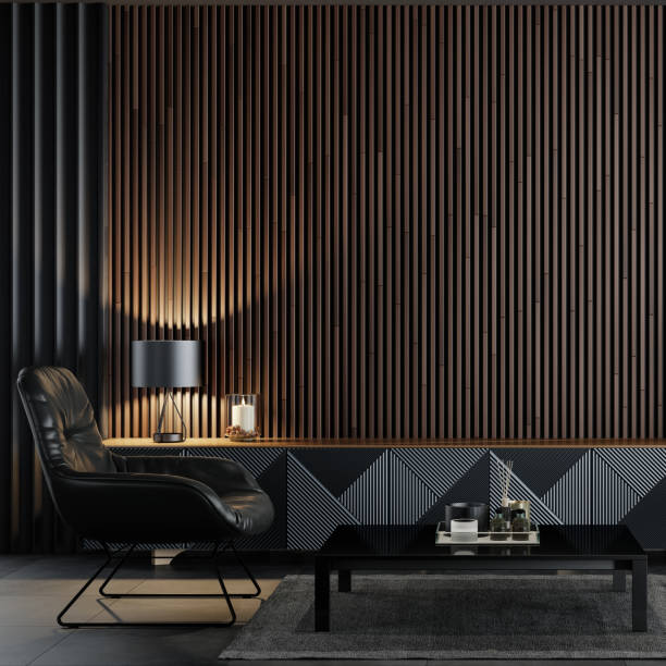 istock Modern minimalist apartment interior living room with wall design 1804874786
