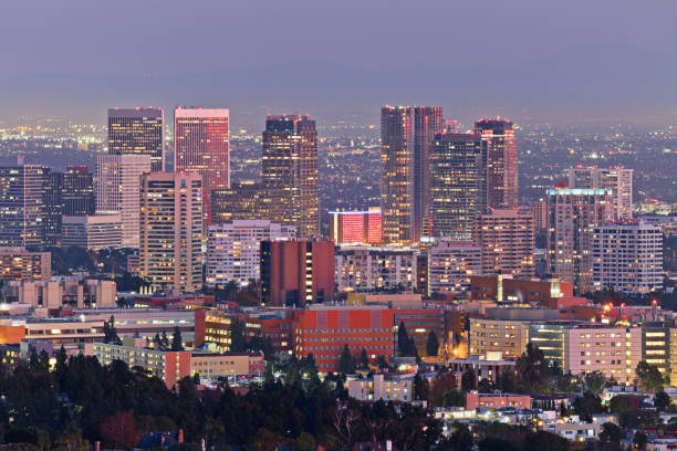 High angle view of the West Los Angeles Skyline at night.
