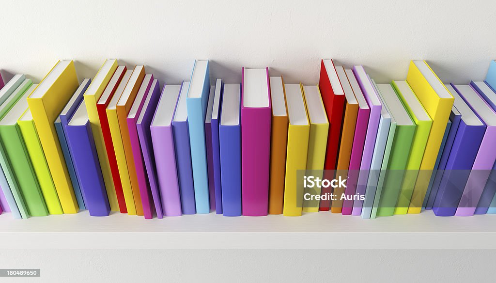 Prateleira com livros multicolorida - Foto de stock de Biblioteca royalty-free