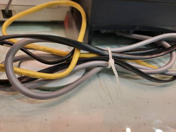 istock Tied messy cable on the desk 1804915659