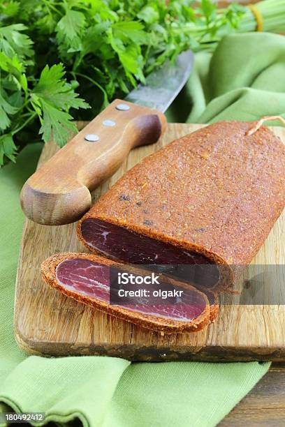 Cured Meat Basturma In Hot Pepper Stock Photo - Download Image Now - Appetizer, Beef, Close-up