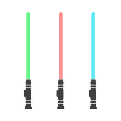 Set of three lightsaber weapons in color vector