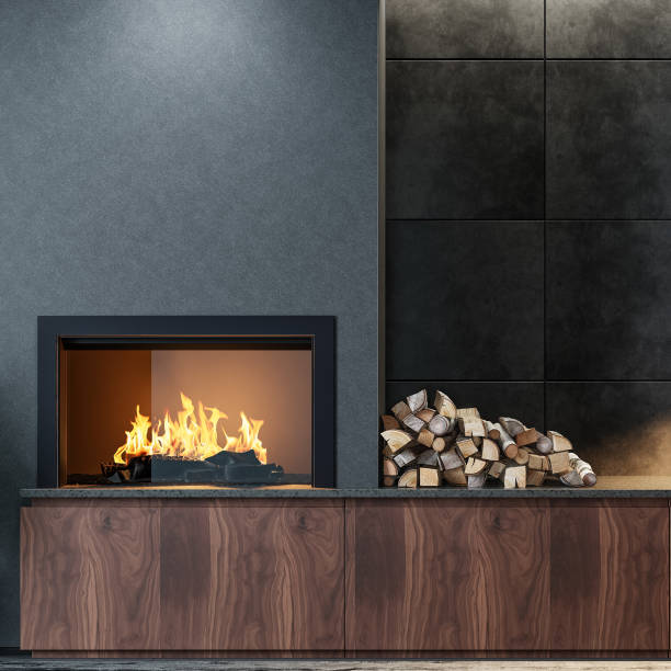 istock Modern minimalist living area with fireplace 1804952734