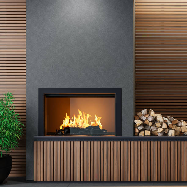 istock Modern minimalist living area with fireplace 1804952867