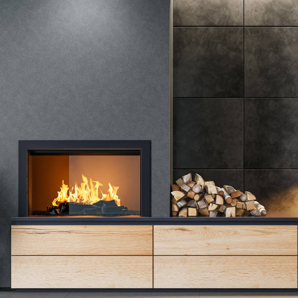 istock Modern minimalist living area with fireplace 1804953255