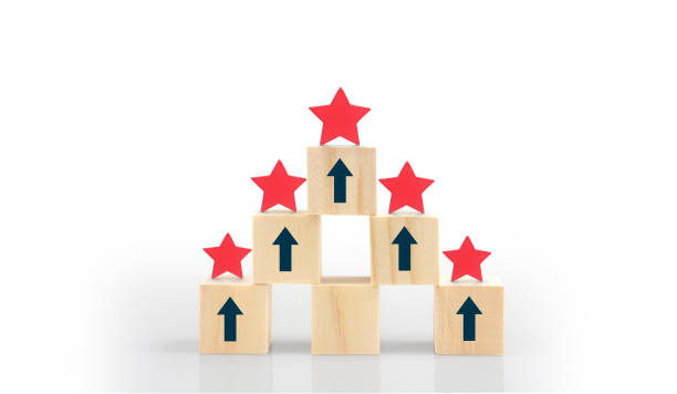 istock Wooden blocks with the five star symbol Increase rating 1804986996