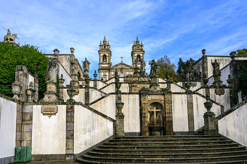 Braga, Portugal - Nov 2, 2023: Bom Jesus do Monte is a famous sanctuary and pilgrimage site to the east of the city.