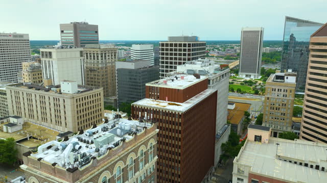 Richmond Virginia urban architecture in city downtown. Panoramic view of business district skyline with high-rise buildings.
