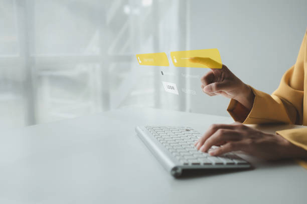 istock Login to manage confidential company information, encryption prevents access to data, setting username and password. Concept of protecting access to important information using username and password. 1804997114