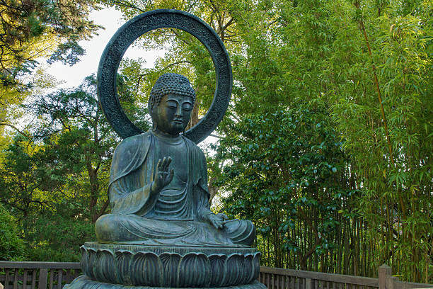 istock Seated Bronze Buddha at Japanese Garden 180503209