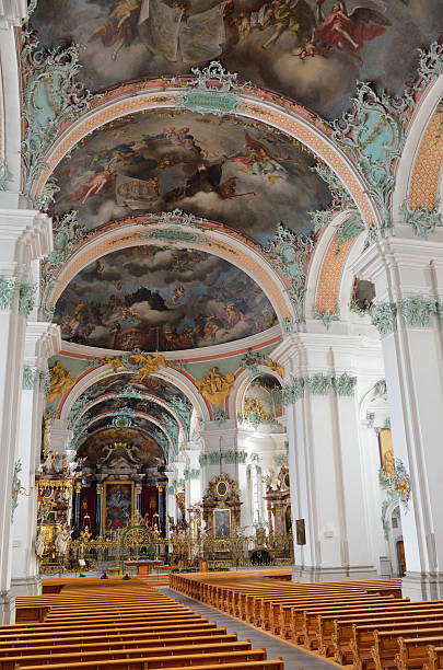 istock Inside view of St. Gallen Cathedral with murals on ceiling 180506677