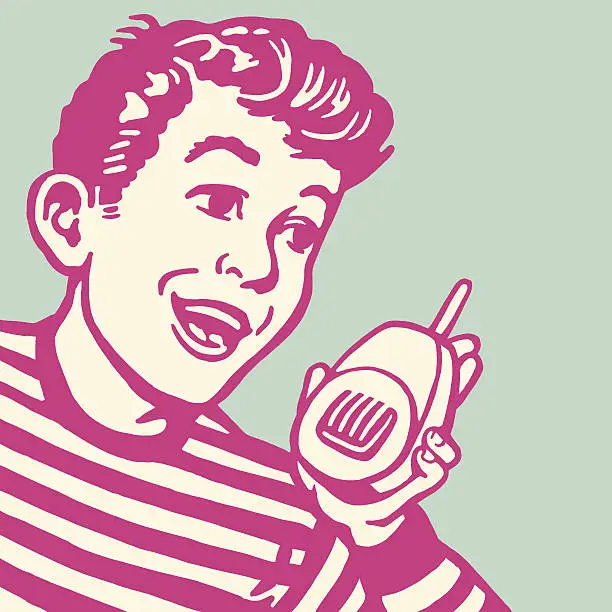 Vector illustration of Boy Talking into a Walkie Talkie