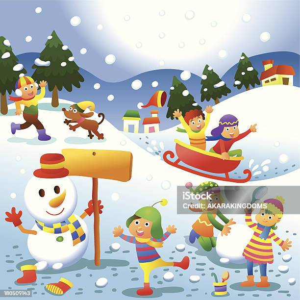 Cute Kids Playing Winter Games Stock Illustration - Download Image Now - Backgrounds, Boys, Cartoon