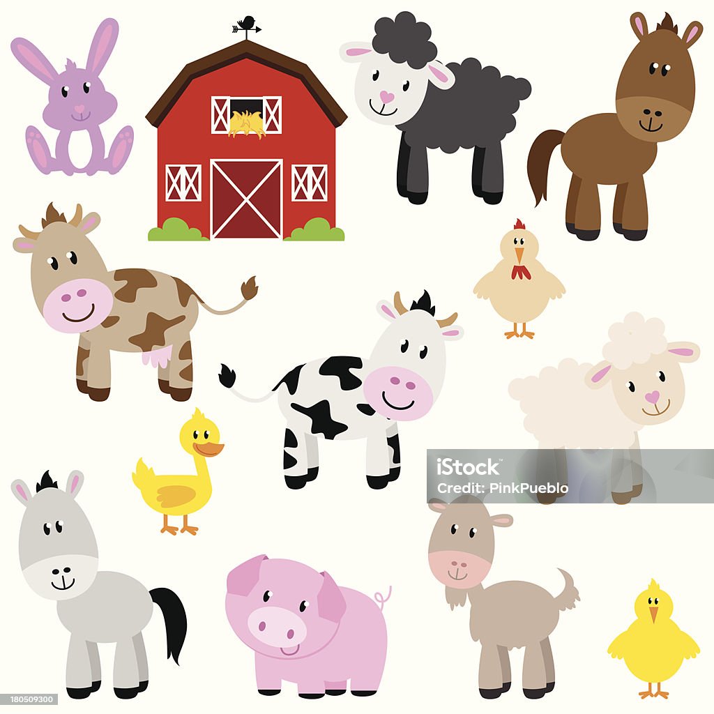 Vector Collection Of Cute Cartoon Farm Animals And Barn Stock Illustration  - Download Image Now - iStock