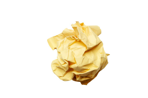 Yellow crumpled paper stock photo