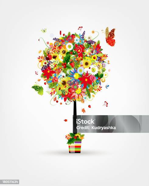 Four Seasons Concept Art Tree In Pot For Your Design Stock Illustration - Download Image Now