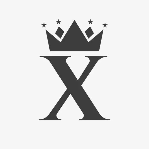 Vector illustration of Crown Logo On Letter X with Star Icon. Crown Symbol Template