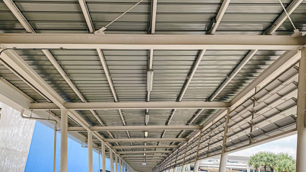 istock H-beam steel frame of the building walkway. 1805124039
