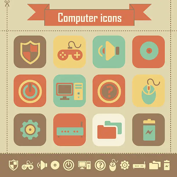 Vector illustration of Retro computer icons