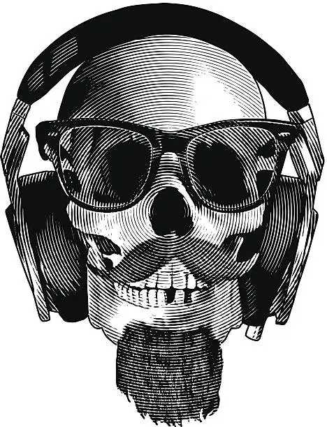 Vector illustration of Skull Hipster Headphones