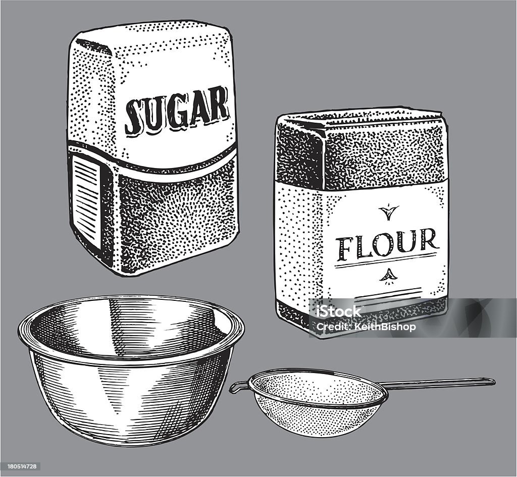설탕, 가루, 요리요 항목-Bowler, 시프터 - 로열티 프리 가방 벡터 아트