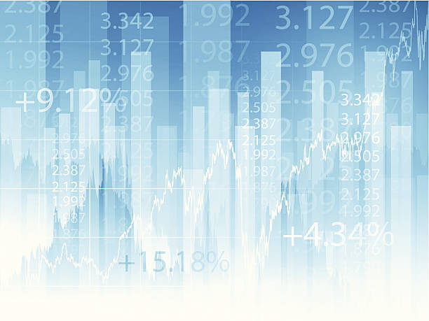 börse chart und ziffern auf blauem hintergrund - nasdaq exchange rate moving up striped stock-grafiken, -clipart, -cartoons und -symbole