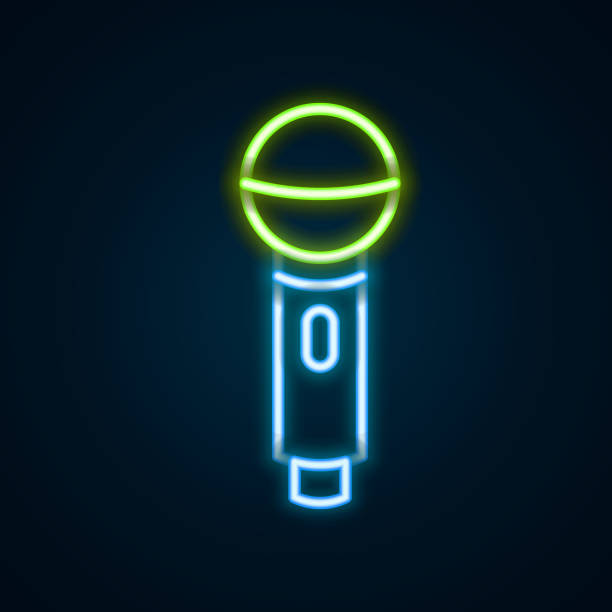 istock Glowing neon line Microphone icon isolated on black background. On air radio mic microphone. Speaker sign. Colorful outline concept. Vector 1805163688