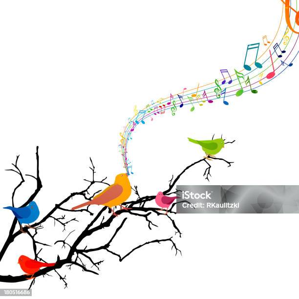 Ilustración de Vector Rama Con Pájaros De Música y más Vectores Libres de Derechos de Pájaro - Pájaro, Música, Cantar