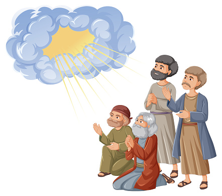 Cartoon illustration of people praying for divine intervention